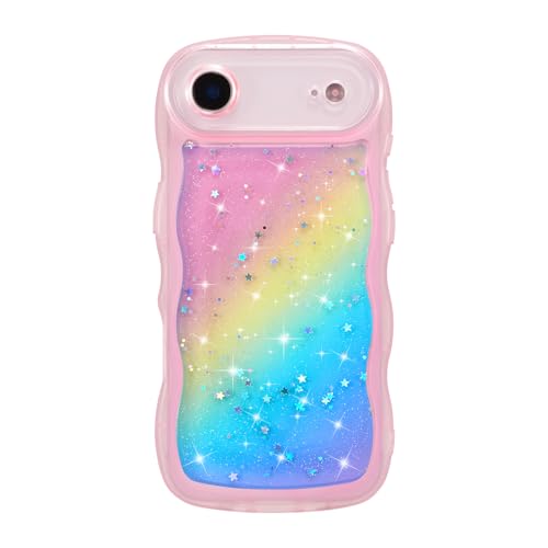 ZTOFERA for iPhone Air Case 6.5",Cute Curly Wave Case with Glitter Rainbow Star,Clear Shiny Bling Soft TPU Shockproof Phone Protective Cover for iPhone Air-Rainbow Pink - color: Rainbow Pink, size: for iPhone Air 6.5"