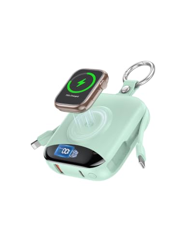 citicr Portable Charger 10000mAh w/Built-in Cables & iWatch Charger Green - color: Green
