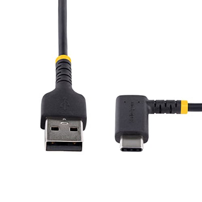 StarTech 1ft/30cm USB-A to USB-C Right-Angle Cable, Black, 3A, USB 2.0 - size: 1 ft / 30 cm, style: right angle