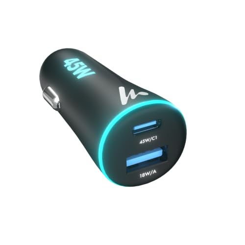 PD 45W superfast Wozoyo Charging 2.0 Car Charger with Type C & USB A,Power Delivery, PPS & QC 3.0, Dual Port (45W + 18W), 12V–24V Compatible, Multi-Layer Protection, 2-Years Manufacturer Warranty