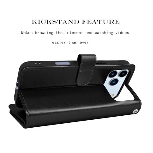 NJJEX Compatible with iPhone 17 Pro Wallet Case, 9 Card Slots, Black | PU leather folio flip, detachable magnetic phone cover, integrated kickstand, included lanyard - color: Black, size: iPhone 17 Pro