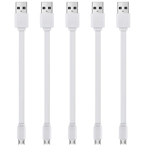 Short 6-inch USB to Micro USB Cable White, Flat, Data and Charging Cords