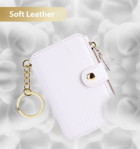 M-Plateau RFID Blocking Keychain Wallet With Leather Wrist Strap | Keychain Wristlet, Womens Card Holder with Zipper Coin Pocket and ID Window - color: White