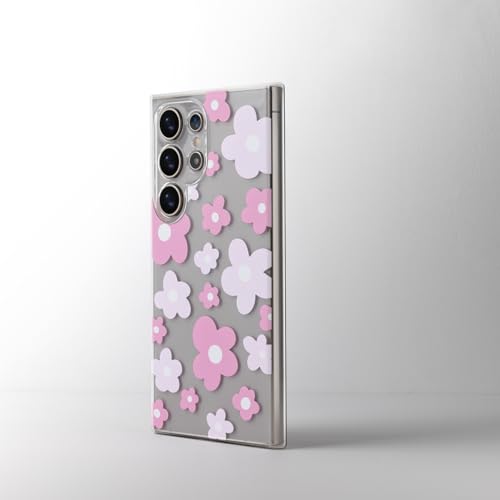 Cute Floral Phone Case Compatible with Samsung Galaxy S24 Ultra, Pink Flowers Aesthetic Art Pattern Soft Clear TPU Shockproof Cover, for Girls Women 6.8" - color: Pink Flower