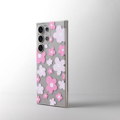 Cute Floral Phone Case Compatible with Samsung Galaxy S24 Ultra, Pink Flowers Aesthetic Art Pattern Soft Clear TPU Shockproof Cover, for Girls Women 6.8" - color: Pink Flower