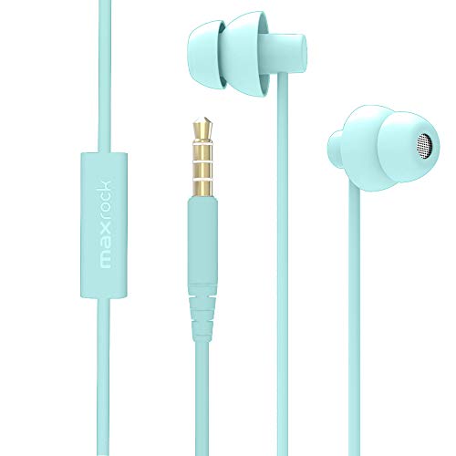 MAXROCK (TM Total Soft Silicon Headphones with Mic Sleep Travel Choice for Cellphones Tablets and 3.5mm Jack (Light Green) - color: Light Green
