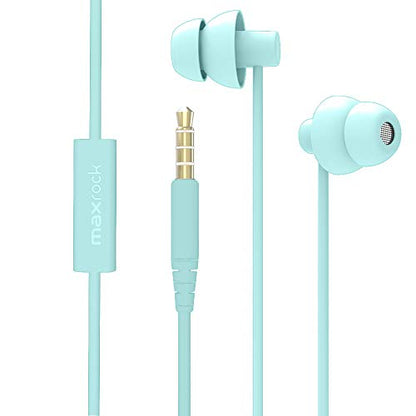 MAXROCK (TM Total Soft Silicon Headphones with Mic Sleep Travel Choice for Cellphones Tablets and 3.5mm Jack (Light Green) - color: Light Green