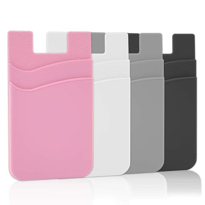SS Card Holder for Back of Phone, Cell Phone Wallet Stick-on Credit Card Sleeve Pocket Silicone Pouch Compatible for iPhone, Samsung Galaxy and Most SamrtPhones 4 Pack - color: Black+White+Gray+Pink