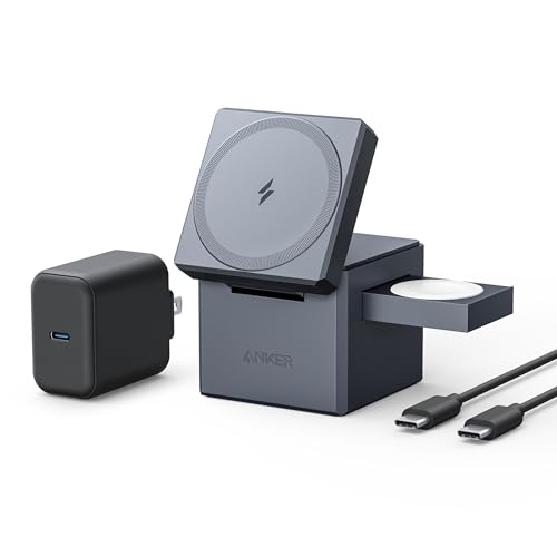 Anker 3-in-1 Cube MagSafe Compatible 15W Foldable Charging Station - color: Phantom Gray