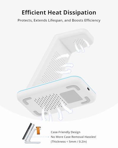 JoyGeek 3 in 1 Wireless Charging Station for Samsung&Android, Charger Stand for S26/S25/S24/S23/S22/S21/S20/Note20/Z Fold&Flip Series, Galaxy Watch8/7/6/5/4/3/Active2/1, Not for Watch9 / Ultra2 - color: White