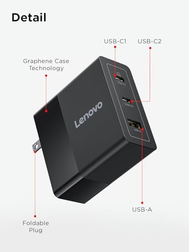Lenovo 140W USB C Charger, GaN Power Adapter with 3-Port Fast Charging, PD 3.1 Compatible, Black, for ThinkPad, MacBook, iPhone, Samsung Galaxy, with 240W Cable - size: 3 Port - 140 W