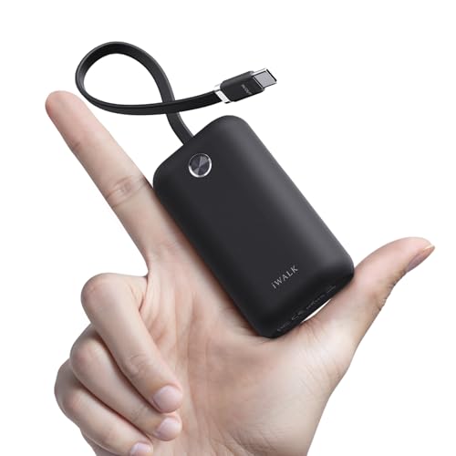 iWALK Mini Portable Charger 10,000mAh, 22.5W USB-C Fast Charging Power Bank with Built-in Cable, Travel Essential Ultra-Small Battery Pack Compatible for iPhone 17/16/16 Pro/15, Samsung, Google, Black - color: Black 22.5W