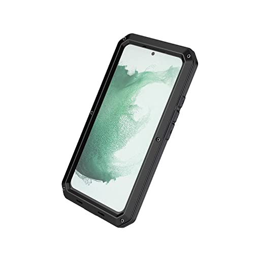 for Galaxy S22 Case,Full Body Protective Cover Heavy Duty Shockproof Tough Armour Aluminum Alloy Metal Case with Silicone Built-in Screen Protector for Samsung Galaxy S22 6.1" - Black