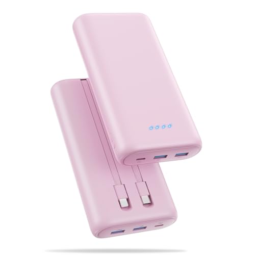 Portable Charger 40,800mAh Power Bank 25W Portable Battery Pack with 2 Built in Cables [2026 Upgraded], PD QC4.0 Fast Charging Portable Phone Charger Compatible with iPhone 17/16,Android Samsung-Pink - color: Pink