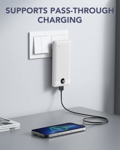 VRURC 3-in-1 Portable Charger, Built-in Cord & Foldable Wall AC Plug-White