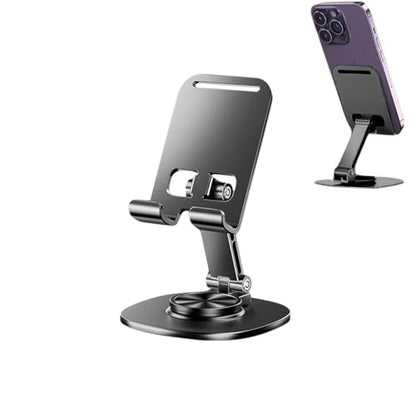 Adjustable Phone Stand for Desk 360 Rotating Foldable Cell Phone Holder Desktop Portable Cellphone Stand, Office Desk Accessories Compatible for iPhone 16 15 14 13 Pro Max, Smartphones, iPad (Grey)