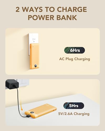 VRURC Portable Charger, Power Bank Built-in Cables and AC Wall Plug - color: Orange
