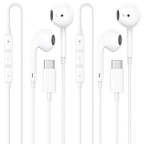 [Apple MFi Certified] USB C Headphones for iPhone, 2-Pack Wired Earphones - color: C-white