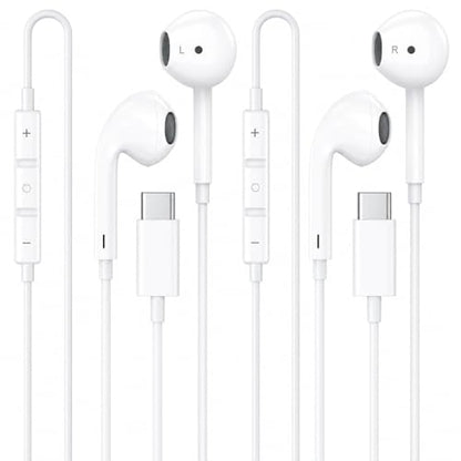 [Apple MFi Certified] USB C Headphones for iPhone, 2-Pack Wired Earphones - color: C-white