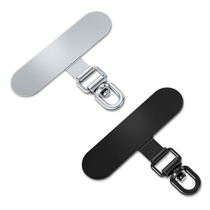 saxsion 360° Rotating Phone Tether Tab & Lanyard Connector, 44lbs Stainless Steel Phone Clip, Universal Swivel Adapter for Straps, No-Adhesive Case Insert (Fashion Silver+Black) - color: 360° Swivel (Silver+black)