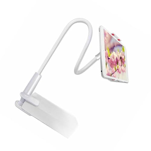 ZJchao White Bedside Phone Mount with Ultra Flexible Gooseneck 360 Clamp Stand for Desk Bed Non Slip Cell Holder Compatible - color: White