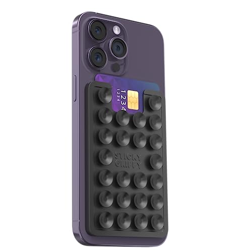 StickyGrippy Suction Card Holder Mount, Phone Wallet, Silicon Adhesive Accessory for iPhone and Android, Hands-Free Mirror Shower Holder, TikTok Videos and Selfies (Black) - color: Black