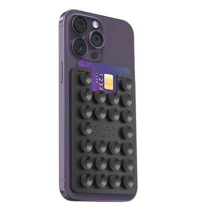 StickyGrippy Suction Card Holder Mount, Phone Wallet, Silicon Adhesive Accessory for iPhone and Android, Hands-Free Mirror Shower Holder, TikTok Videos and Selfies (Black) - color: Black