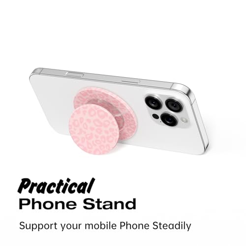 Svanove Magnetic Phone Grip Compatible with Magsafe Phone Grip Holder, Collapsible Cheetah Print Mag Safe Cellphone Grips Kickstand, Cute Leopard Stand for iPhone Samsung Android, Pink - color: Pink