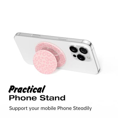 Svanove Magnetic Phone Grip Compatible with Magsafe Phone Grip Holder, Collapsible Cheetah Print Mag Safe Cellphone Grips Kickstand, Cute Leopard Stand for iPhone Samsung Android, Pink - color: Pink
