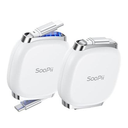 SOOPII 240W Retractable USB C Cable with Mag Snap Storage (2Pack 3.3FT) - color: White, size: 3.3FT-2Pack