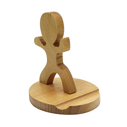 Cute Boy Cellphone Holder Stand Wooden Smartphone Desk Holder for All Mobile Phones Animal Phone Stand Desk Ornament - color: strong kid