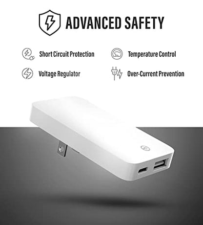 Type C Flat Wall Charger, Galvanox Ultra Slim (Multi-Port Power Adapter) for iPhone 13/14/15/16 iPhone 17 Pro/Max and Samsung Galaxy Models, 20W Fast Charging Outlet Plug (Dual USB-C USB-A)