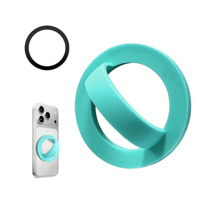 Magnetic Silicone Ring Grip Phone Holder, Rotating Finger Loop Ring Grip Holder, Soft and Portable, Strong Magnetic Attraction, Compatible with Magsafe for iPhone and Samsung Case (Cyan) - color: Cyan