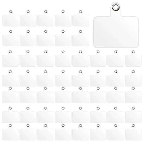 50 PCS Phone Lanyard Tabs, Universal Phone Tether Tabs, Clear Tether Tab for Cell Phone, Pvc Transparent Lanyard Patches Compatible with iPhone Case Smartphone Case, Non Adhesive