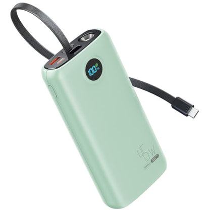 DIAMUAR Portable Charger 20000mAh 45W, Built in USB C Cable, 3W Flashlight - color: Natural Teal