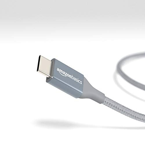Amazon Basics USB C to USB C Cable, 10 feet | 60W Fast Charging | Nylon Braided | For iPhone 15/iPad/MacBook | Samsung/Switch Compatible - color: Gris oscuro, size: 10 Feet (Pack of 2)