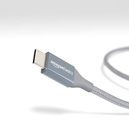 Amazon Basics USB C to USB C Cable, 10 feet | 60W Fast Charging | Nylon Braided | For iPhone 15/iPad/MacBook | Samsung/Switch Compatible - color: Gris oscuro, size: 10 Feet (Pack of 2)