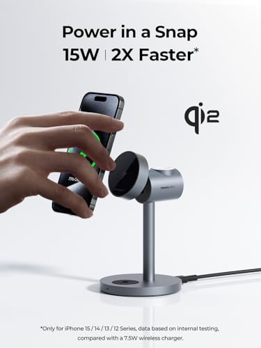 MagFusion 3-in-1 Charging Station Compatible with MagSafe, Qi2 Certified 15W Magnetic Wireless Charger Stand, for iPhone 17/16/15/14/13/12 Series, Apple Watch, AirPods(30W PD Charger Included)