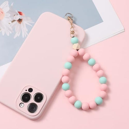 Bloomish Silicone Phone Wrist Strap with Cute Bear Charm - Anti-Loss Hand Strap Lanyard for iPhone & Android - Soft, Durable & Stylish Mobile Phone Accessory - color: Pink/Green
