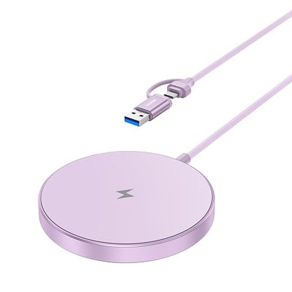 BENFEI Magnetic Wireless Charger Compatible with MagSafe for iPhone 17/16/15/14/13/12, Aluminum, up to 7.5W, 1.5m Cable - color: Purple