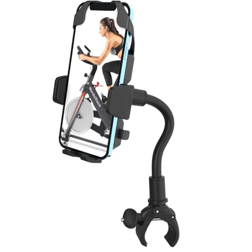 Phone Holder Bike Mount for Peloton Treadmill - Universal Goosencek Holder Fit Spin Bike, Indoor Exercise Bicycle, Mic Stand, Scooter, Stroller, Wheelchair - Fit All 4-7" Cell Phones & iPhone