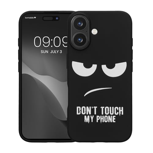 kwmobile TPU Silicone Case Compatible with Apple iPhone 16 - Case Soft Cover - Don't Touch My Phone White/Black - size: iPhone 16