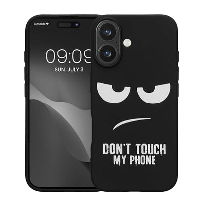 kwmobile TPU Silicone Case Compatible with Apple iPhone 16 - Case Soft Cover - Don't Touch My Phone White/Black - size: iPhone 16