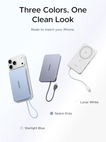 UGREEN Magflow Air 10000mAh Qi2 15W Wireless Power Bank Built-in Cable - color: Grey