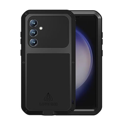 LOVE MEI Military Rugged Case for Samsung Galaxy S23 Fe, with Tempered Glass Screen Protector, Shockproof Dustproof Scratch Proof Hybrid Metal and Silicone Gel Heavy Duty Full Body Cover Black - color: Black