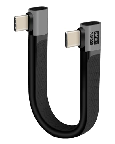 80Gbps Short USB C Flat Cable,Supports 8K@60Hz,PD240W 90 Degree USB C 4 Male to Male Fast Charging Cable Compatible with Thunderbolt 5 for Phones,Tablets,Laptops (0.13M) - style: 0.13M male to male
