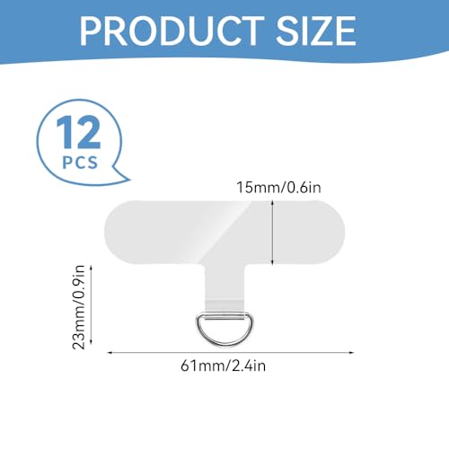 12 PCS Phone Tether Tabs, T-Shaped Universal Phone Lanyard Tabs, Clear Tether Tab for Cell Phones, PVC Transparent Lanyard Patches Compatible with iPhone Case Smartphone Cases, Non Adhesive