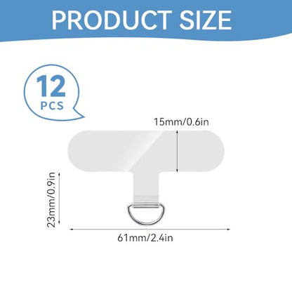 12 PCS Phone Tether Tabs, T-Shaped Universal Phone Lanyard Tabs, Clear Tether Tab for Cell Phones, PVC Transparent Lanyard Patches Compatible with iPhone Case Smartphone Cases, Non Adhesive