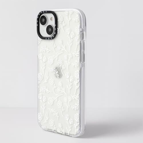 Dumkery Cute White Flowers Case Compatible with iPhone 15 Clear Case, Floral Aesthetic Pattern, Soft TPU Shockproof Cover for Girls Women - size: iPhone 15