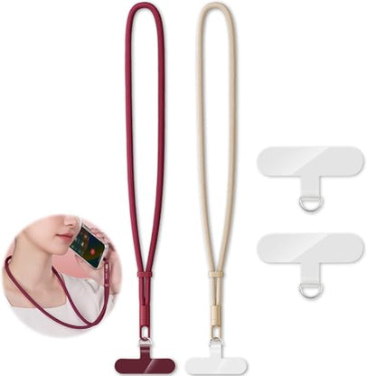 KITANIS 2 Pack Phone Lanyard,2×Phone Neck Strap,4×Tether Tabs,Universal Cell Phone Multifuctional Patch Polyester Lanyards,Cell Phone Lanyards for Women and Men(wine+light camel) - color: Wine+light Camel, size: 16.9''Neck Strap